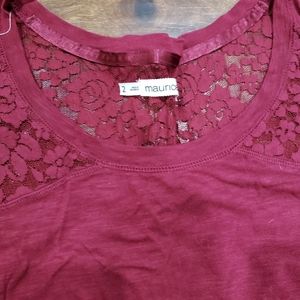 Maurices, 2x, burgundy long sleeve with lace
